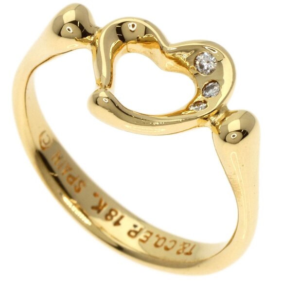 TIFFANY Heart 3P Diamond Ring 18K Yellow Gold Size 4.5 - Picture 1 of 11